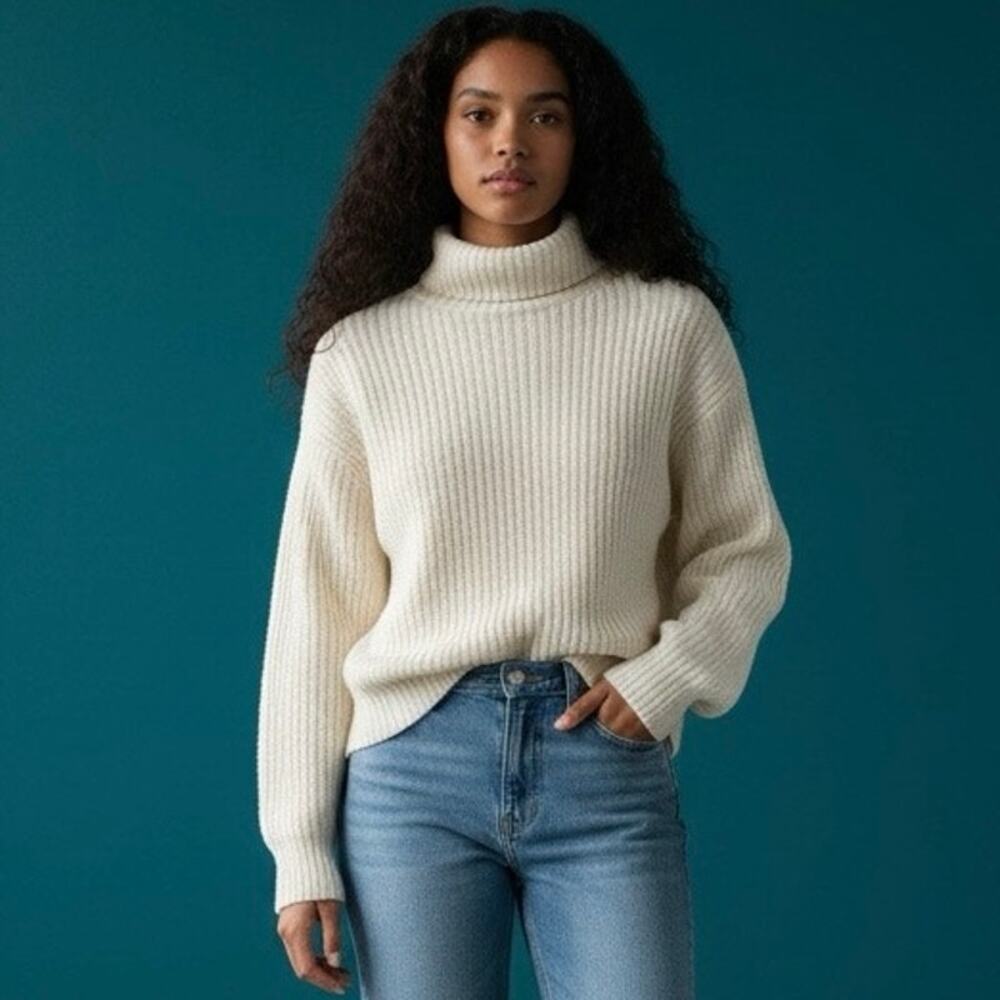 Wilfred by Aritzia cream ribbed turtleneck sweater ๐ค